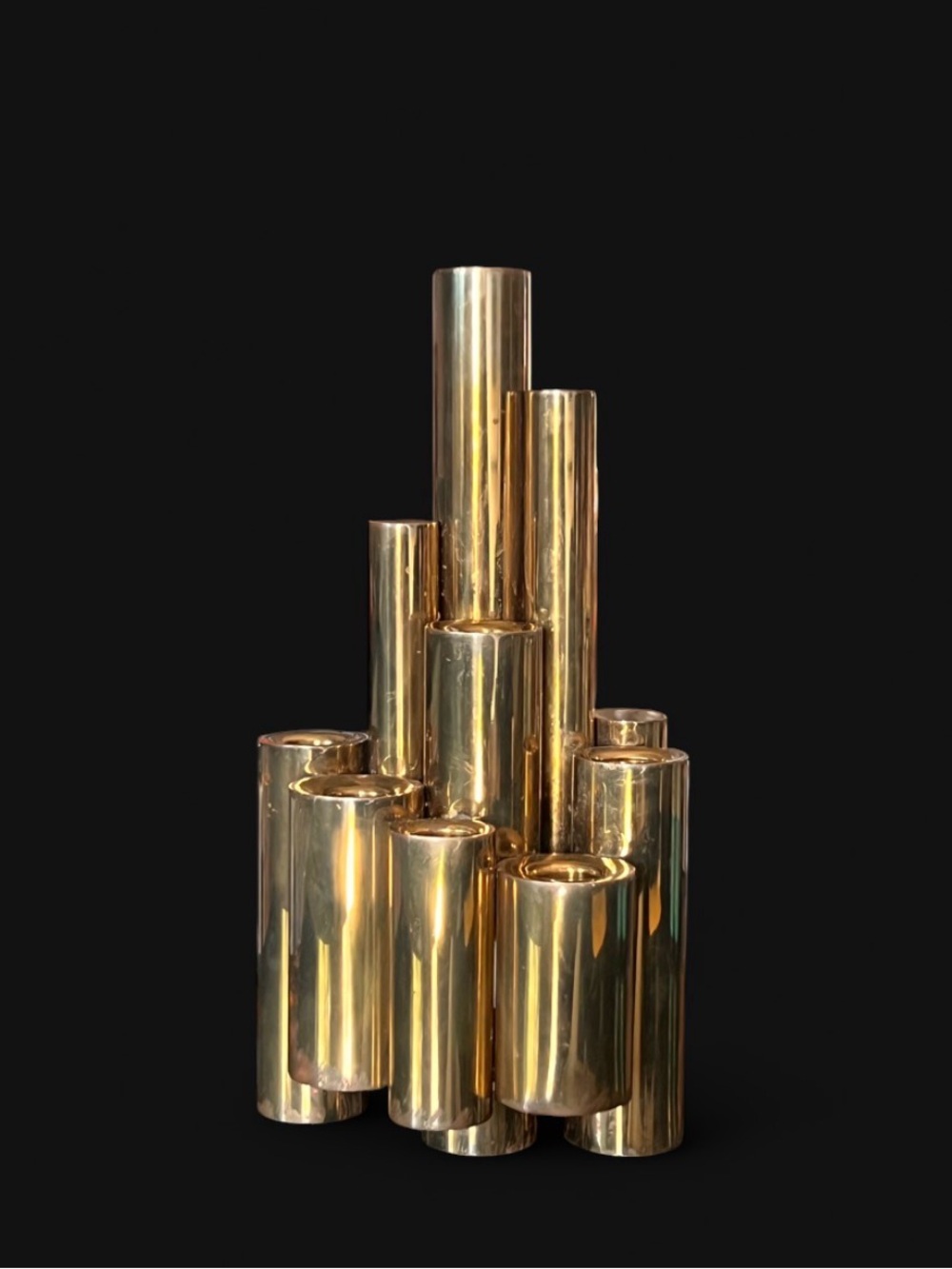 Vintage 1960’s modernist stacked tubular brass candelabra attributed to Gio Pont